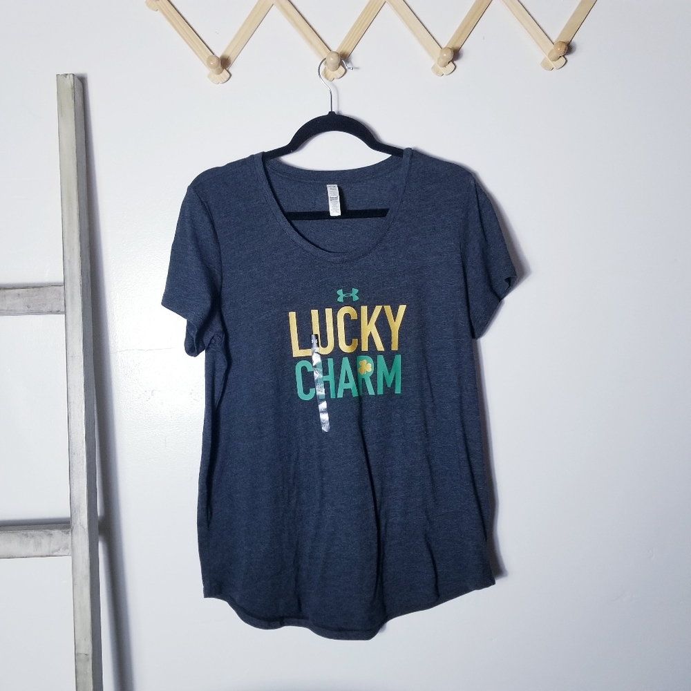 NWT UNDER ARMOUR LUCKY CHARM GRAY HEATGEAR LOOSE SHIRT SIZE XL